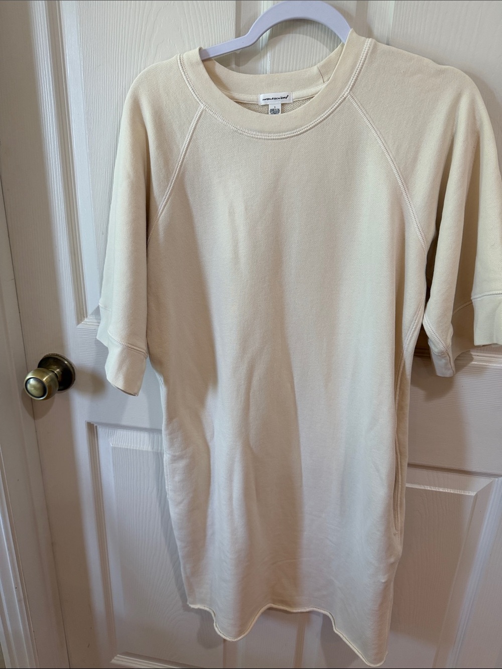 Unsubscribed Cream Short-Sleeve Sweatshirt Dress Sz S.  Box44